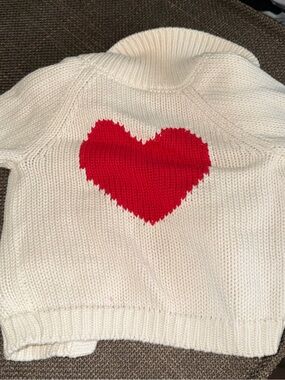 Toddler girl Cream Knit Sweater with Red Heart Accent